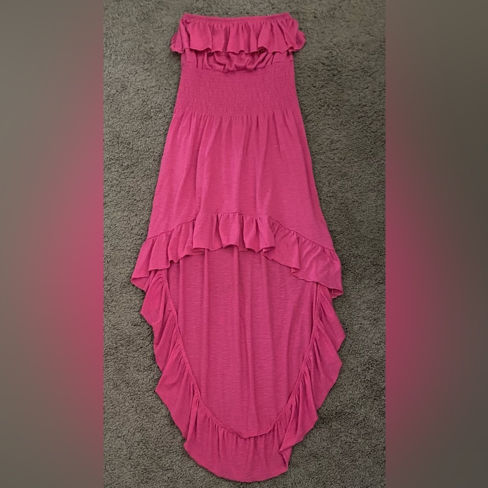 Flowy strapless high low dress